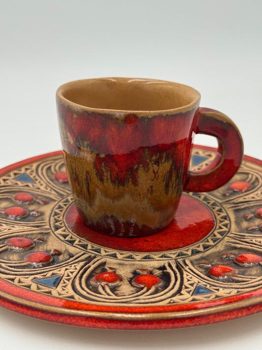 Hand Painted Ceramic Coffee Cup and Plate Set – Unique Handmade Gift