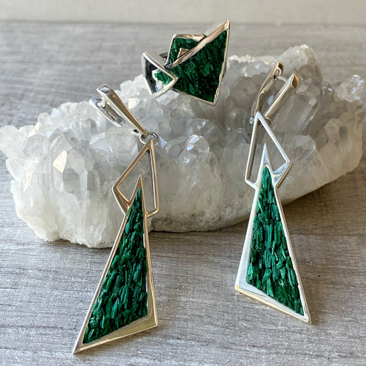 Sienta Set — The Play of Triangles Sterling Silver 925 with Natural Malachite