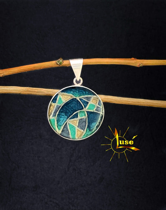 "Abstraction In Blue" Silver Pendant