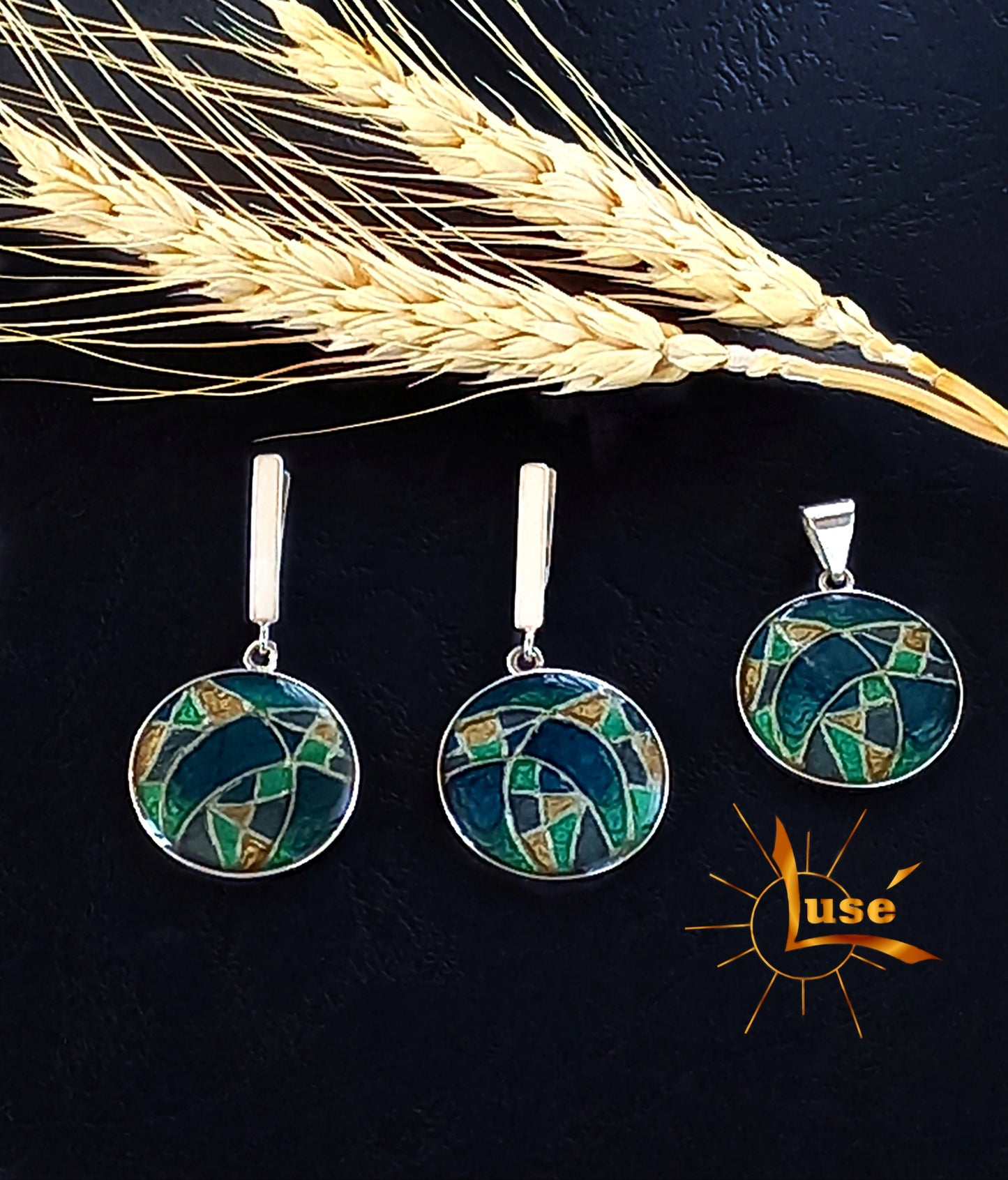 "Abstraction In Blue" Silver Jewelry Set