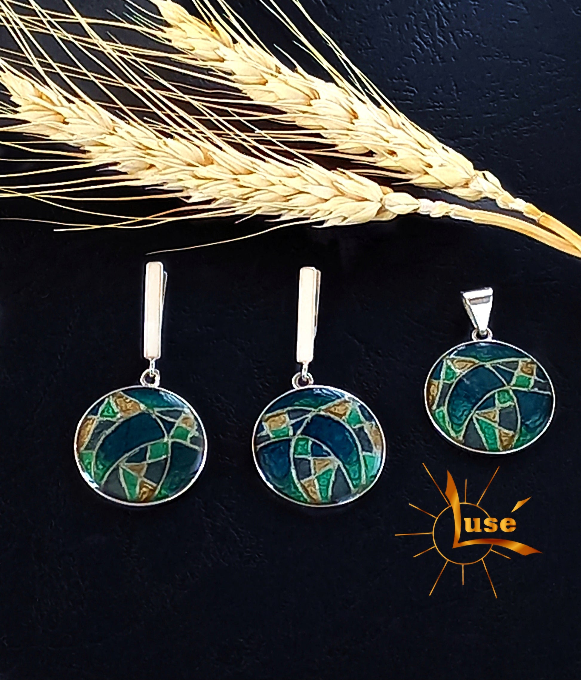 "Abstraction In Blue" Silver Jewelry Set