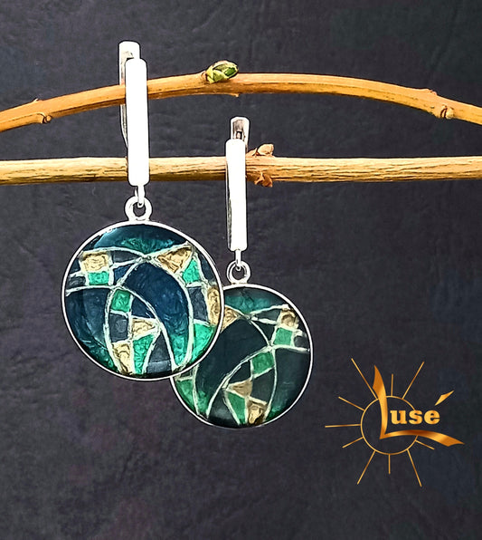 "Abstraction In Blue" Silver Earrings