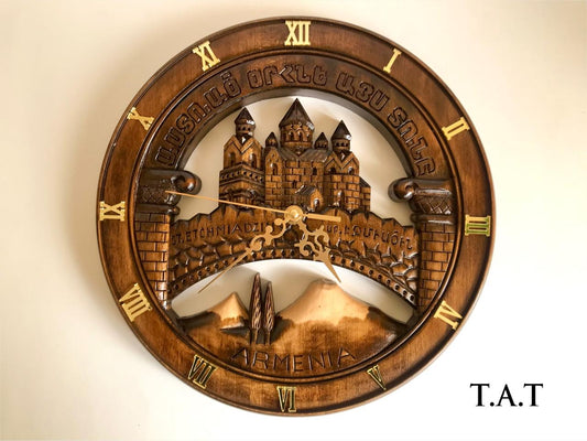 "Saint Etchmiadzin & Ararat" Wooden Wall Clock Medium