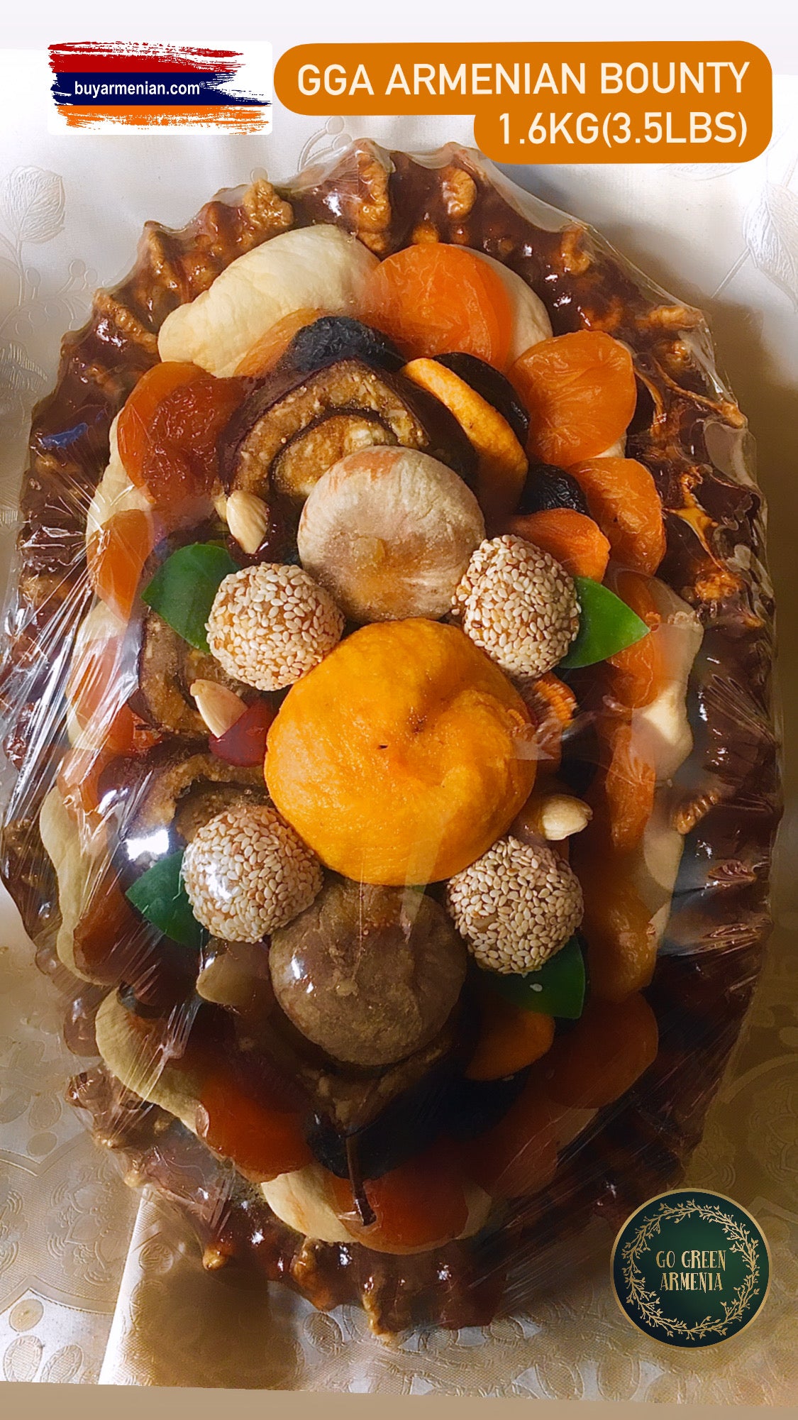 GGA ARMENIAN BOUNTY 1.6kg (3.5lbs) filled with sun dried fruits and nut/fruit delights & famed with a string of walnut & grape molasses sujugh!!