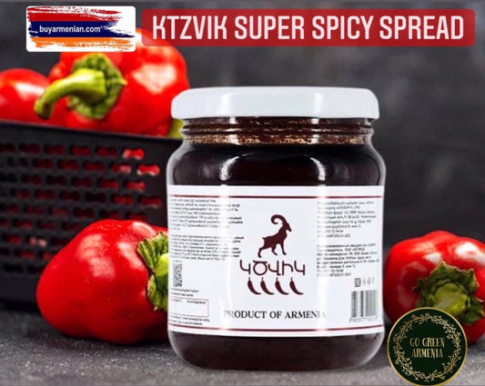 Ktzvik Super Spicy Spread Paste made with chili pepper sunflower oil, garlic, onion, sugar, salt, soy sauce, paprika powder