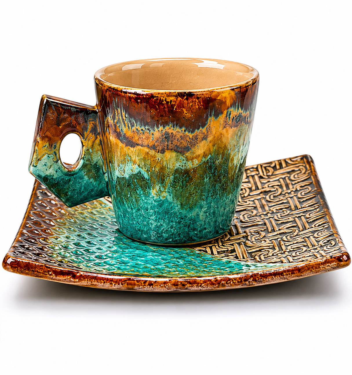Hand Painted Ceramic Coffee Cup and Plate Set