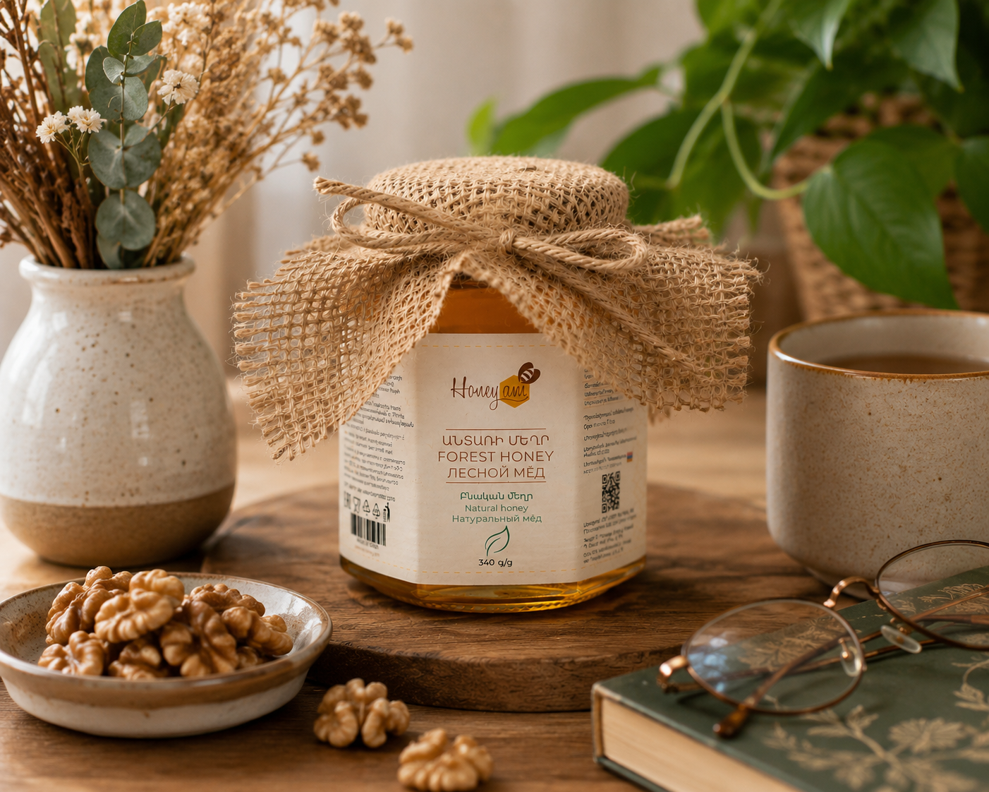 Forest Honey – 100% Pure Armenian Honey from Wild Herbs & Thyme Flowers – Harvested at 1600m Altitude – Raw, Unfiltered, and Glyphosate-Free – 12 oz (340g)
