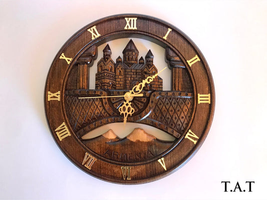 "Saint Etchmiadzin & Ararat" Wooden Wall Clock Small