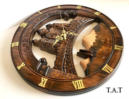 "Saint Etchmiadzin & Ararat" Wooden Wall Clock Large