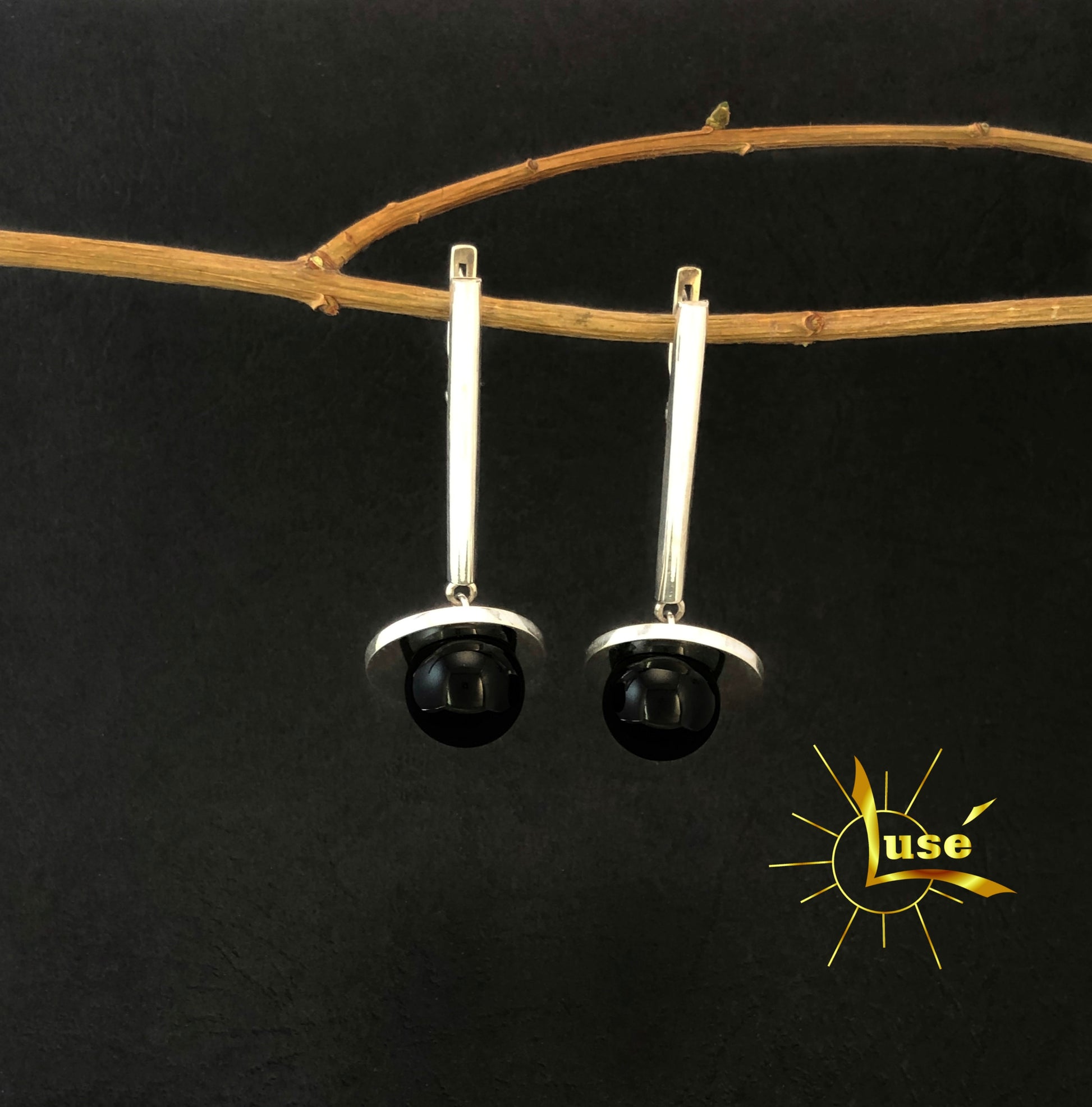 Onyx Silver Earrings