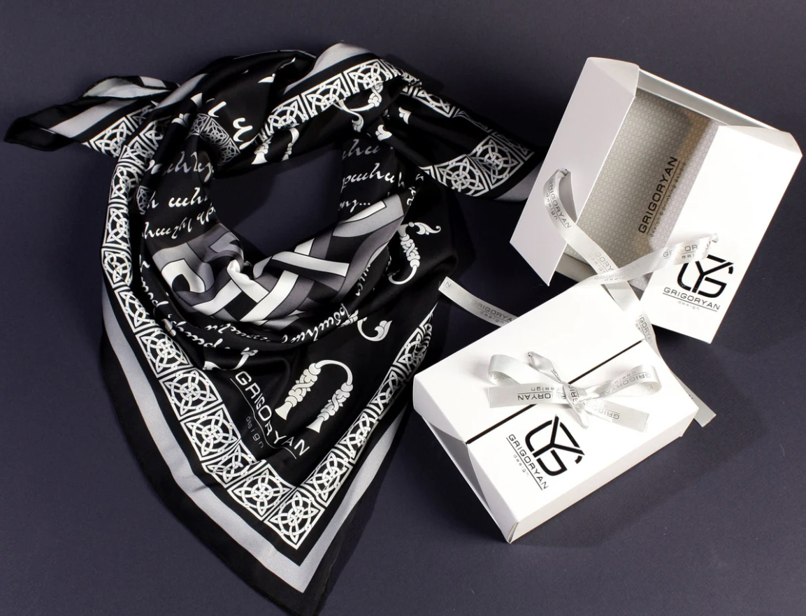 Armenian Alphabet Scarf by Grigoryan Scarves - 19"X19"