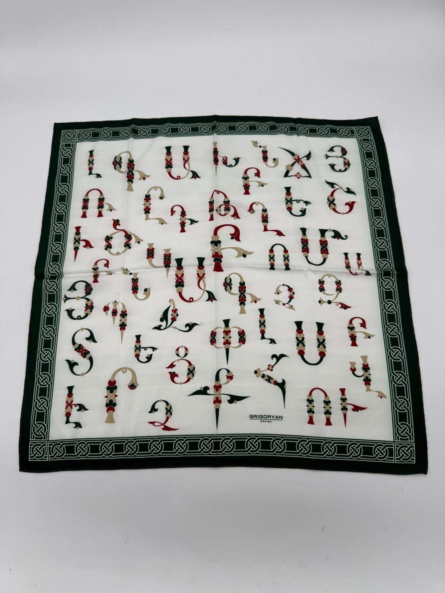 Armenian Alphabet Scarf by Grigoryan Scarves - 19"X19"