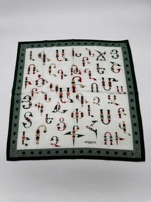 Armenian Alphabet Scarf by Grigoryan Scarves - 19"X19"