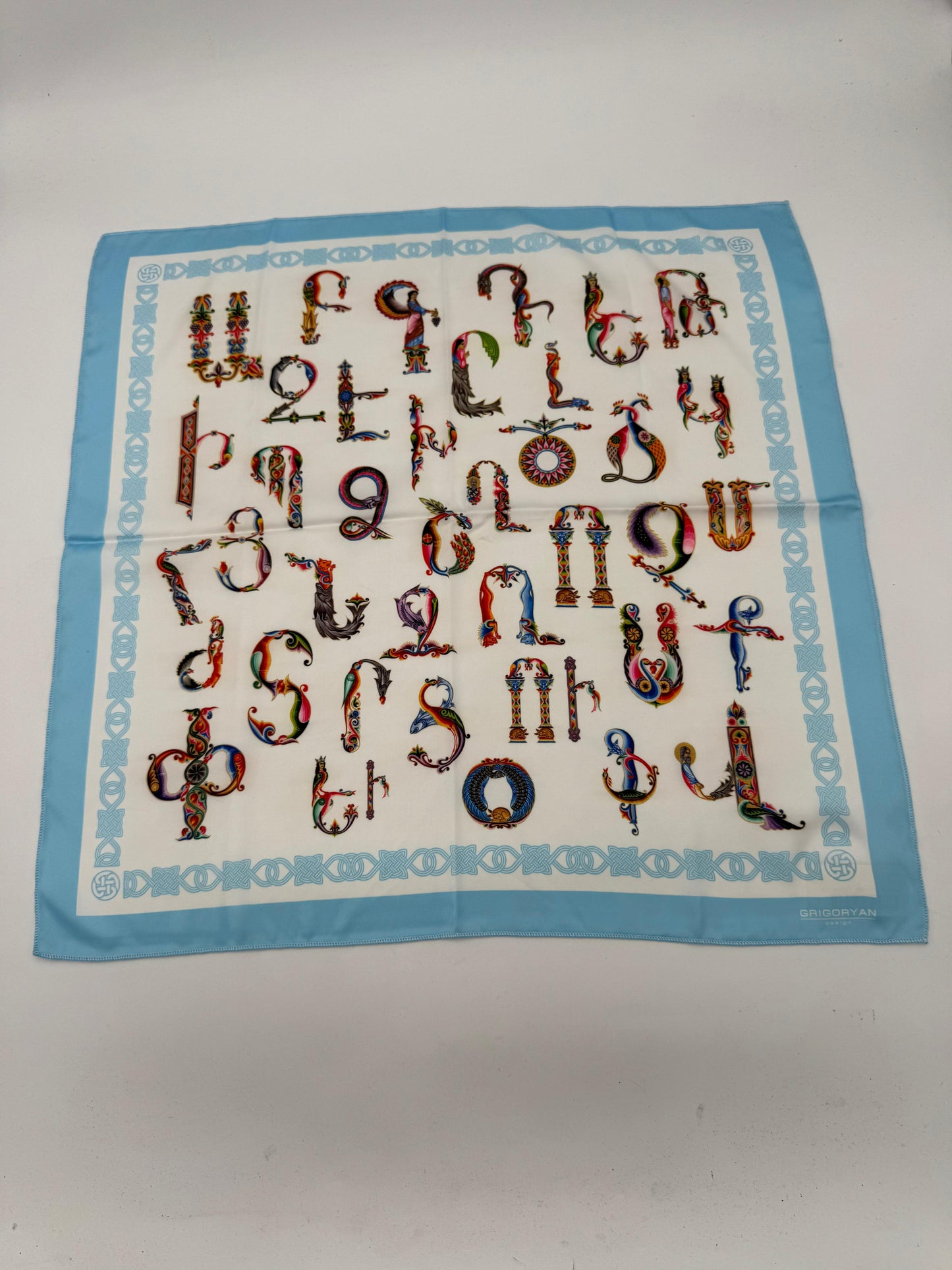 Armenian Alphabet Scarf by Grigoryan Scarves - 19"X19"