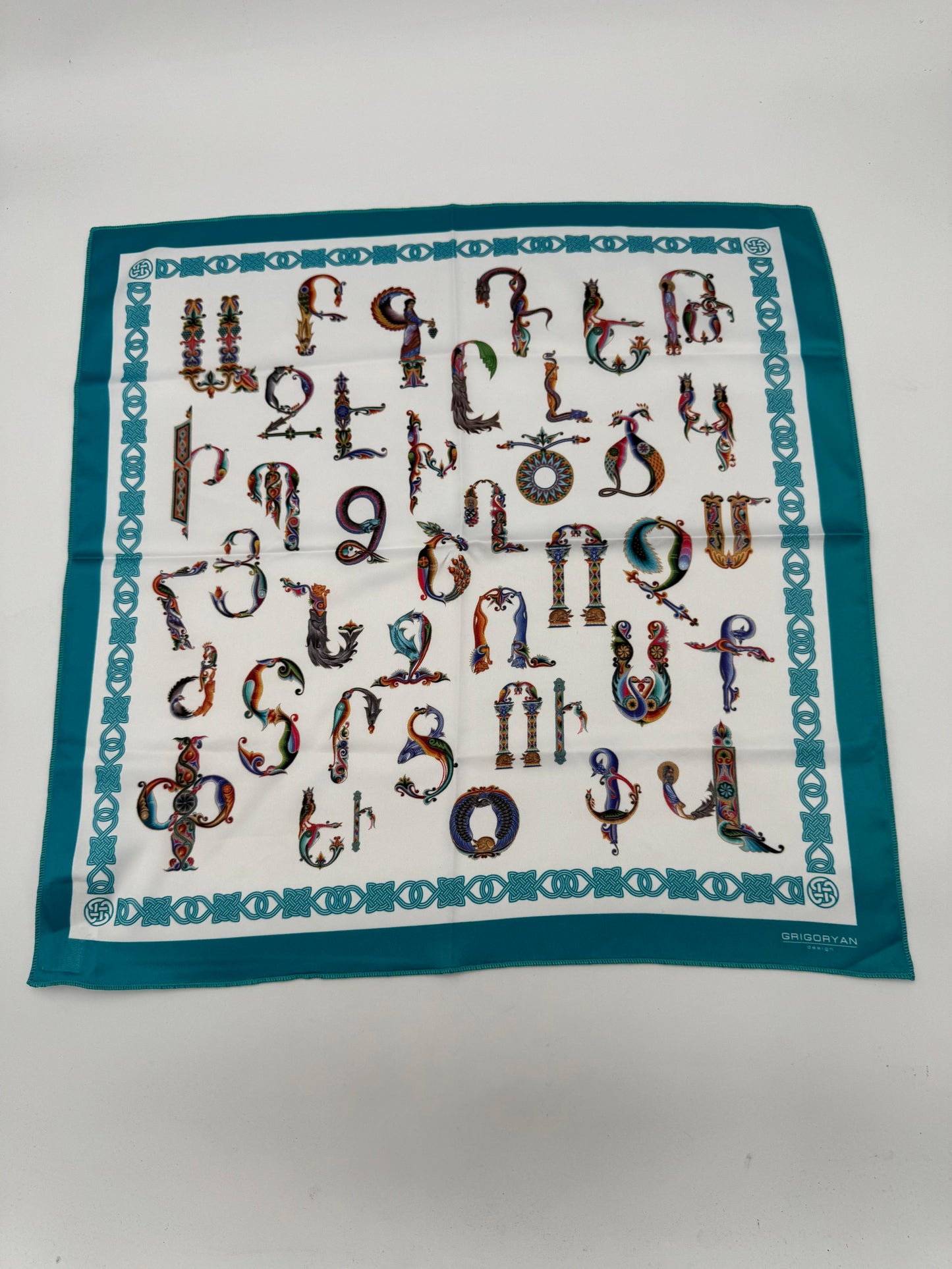 Armenian Alphabet Scarf by Grigoryan Scarves - 19"X19"