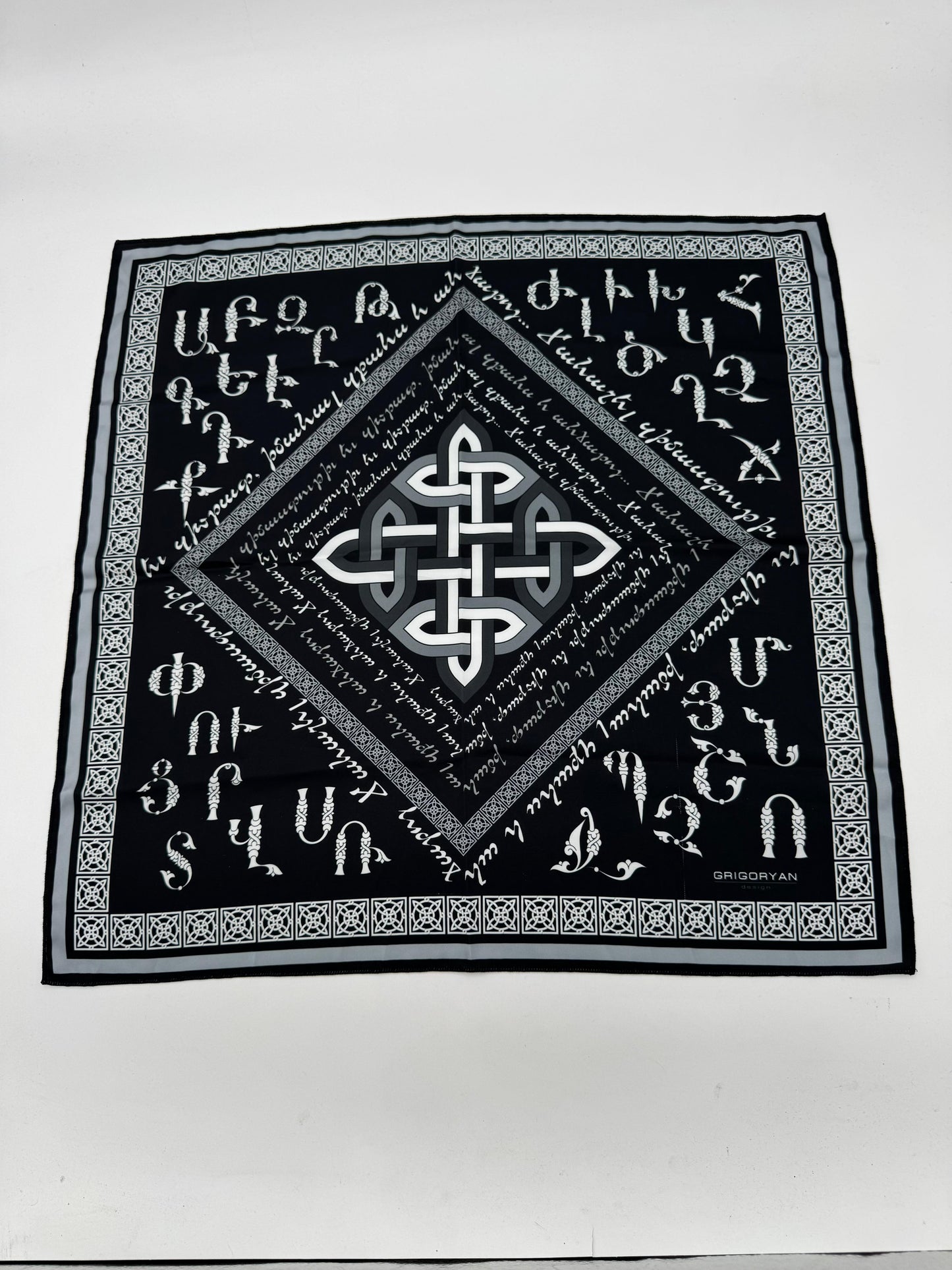 Armenian Alphabet Scarf by Grigoryan Scarves - 19"X19"