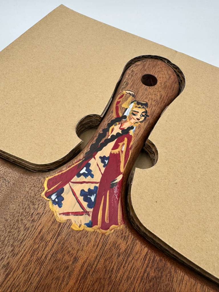 Hand Painted Wooden Cheese Board & Knife Set by Armen Barseghyan – 2 Piece Artisan Cheese Tool Set