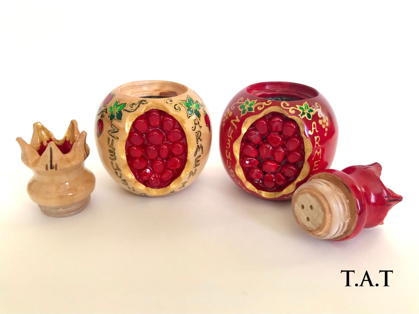"Pomegranate"Wooden  Spice jars