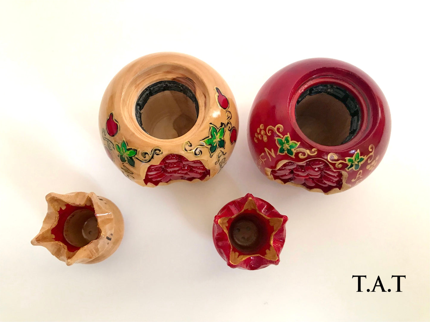 "Pomegranate"Wooden  Spice jars