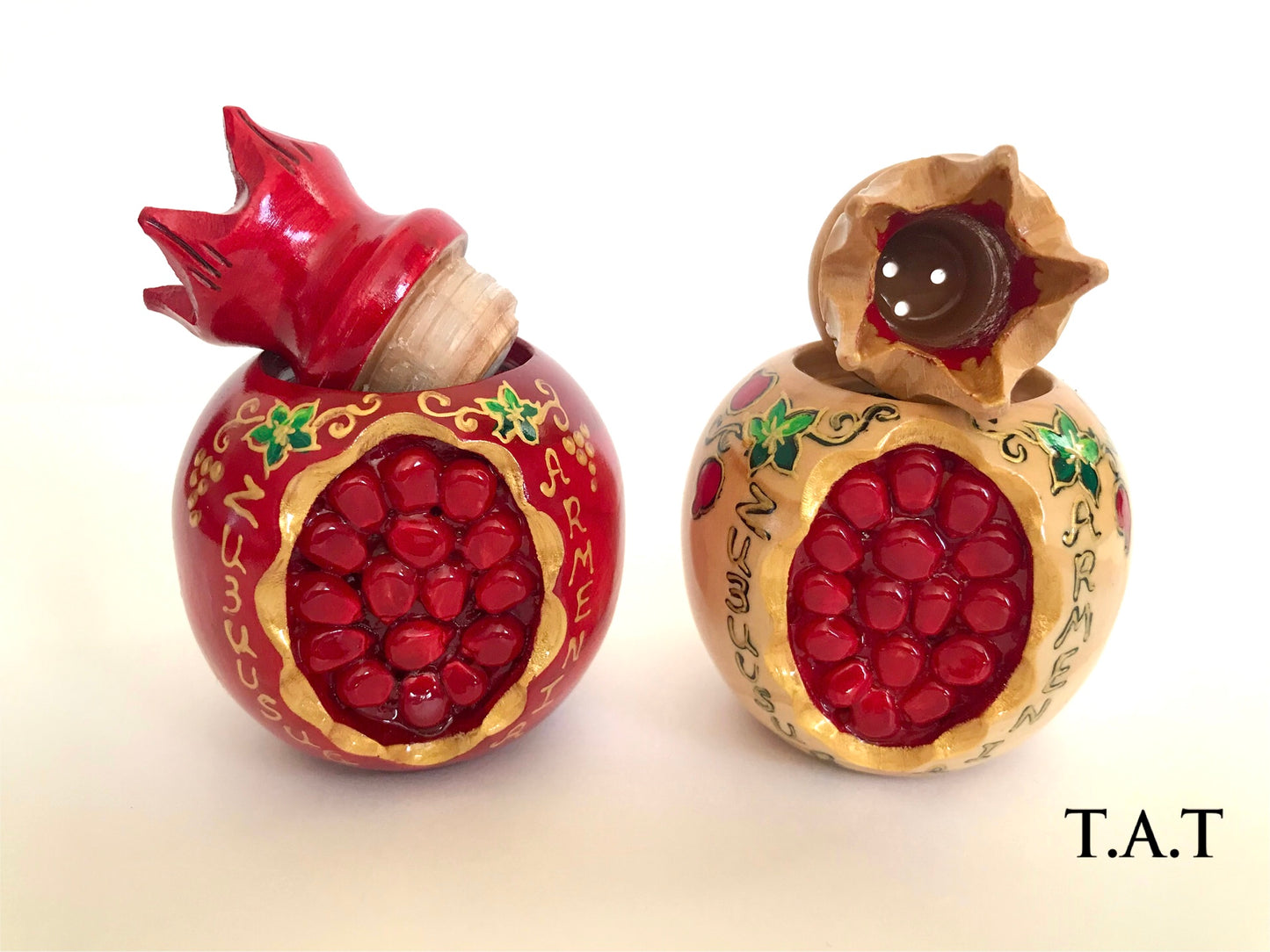 "Pomegranate"Wooden  Spice jars