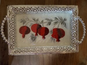 Armenian pomegranates Silver plated tray