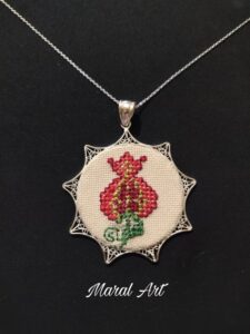 silver necklace.Van embroidery pomegranate