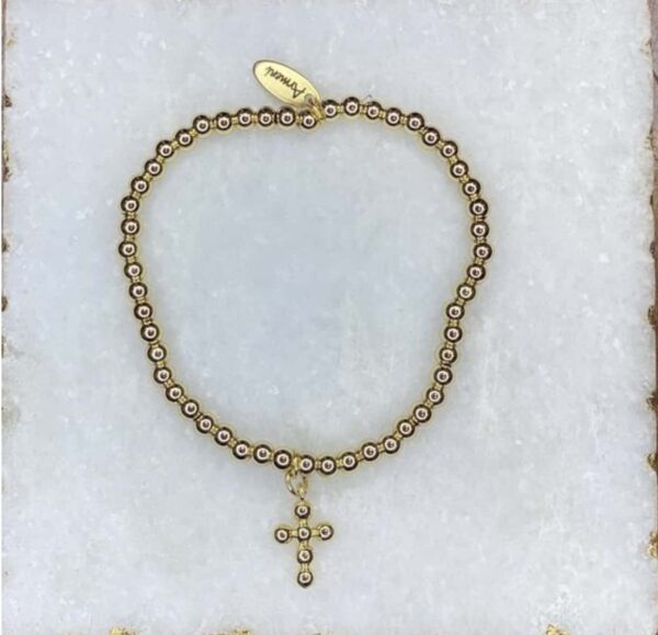 Gold Plated Cross Charm ball bead chain stretch bracelet