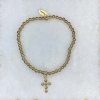 Gold Plated Cross Charm ball bead chain stretch bracelet