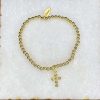 Gold Plated Cross Charm ball bead chain stretch bracelet