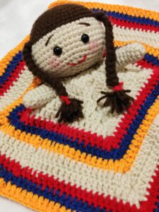 Armenian Traditional Taraz Style Doll Lovey with Braids | Crochet Baby Comforter Doudou | Baby Snuggle Toy Soother Blanket
