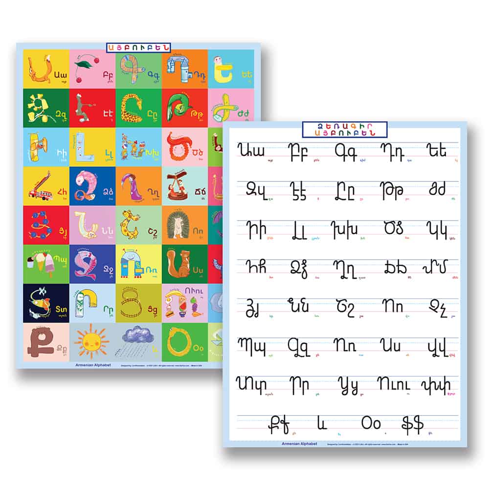 Armenian Alphabet Kids Educational Poster – 2pack set