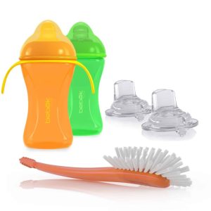 Bebek (1) Soft + (1) Flexible Spout w/Handles 8oz Cups + extra Spouts (set of 2) + Bebek Bottle Brush Combo