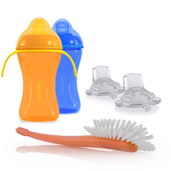 Bebek (1) Soft + (1) Flexible Spout w/Handles 8oz Cups + extra Spouts (set of 2) + Bebek Bottle Brush Combo