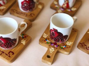Coffee Set | Six Coffee cups and Six Wooden Saucers