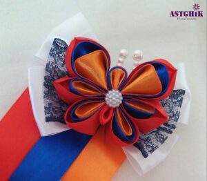 Armenian Tri-color Armenian flag-hair ribbons from satin. Butterfly hair pin.Gift for girl.