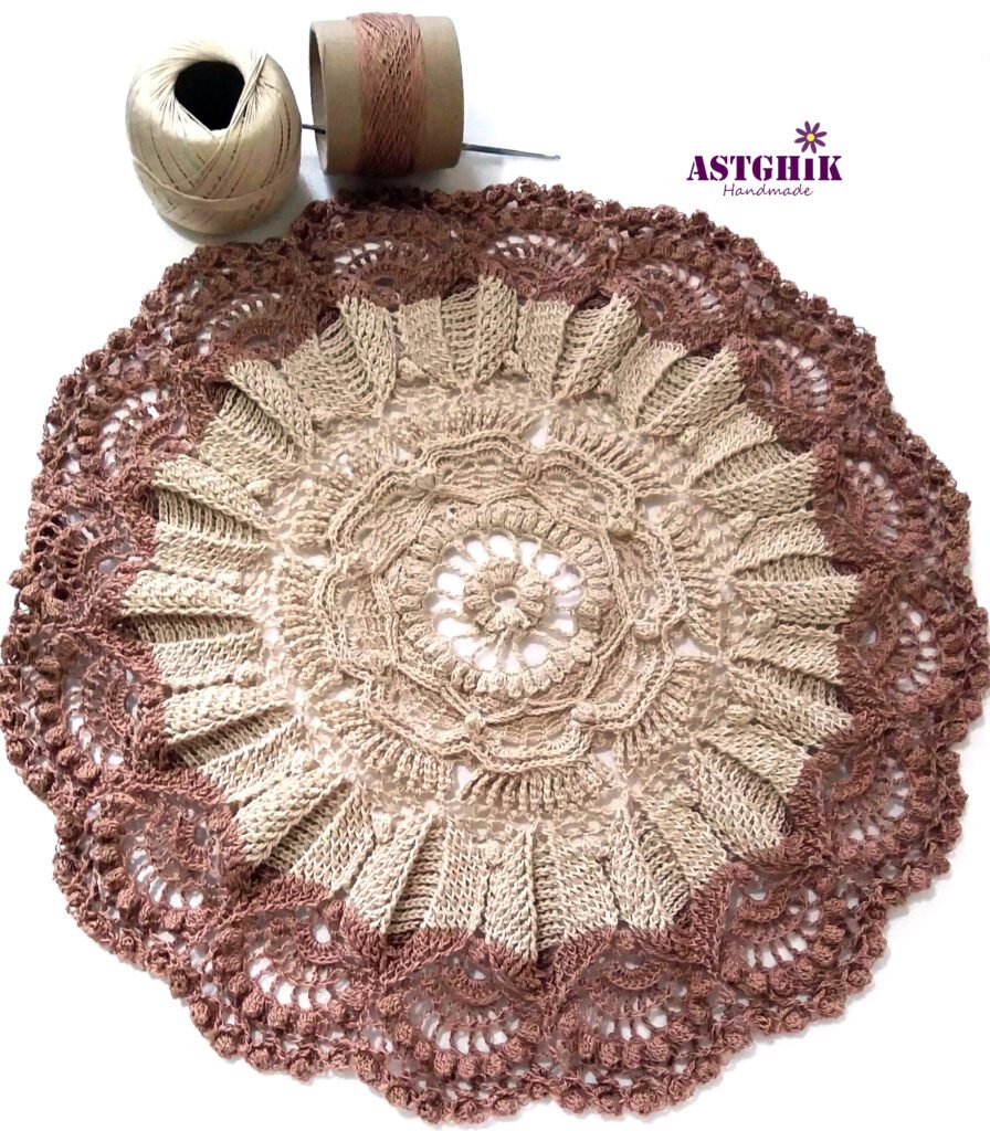 Beige and Cappuccino Crochet large doily Round table doily as Mothers day gift for grandma Handmade cotton doily