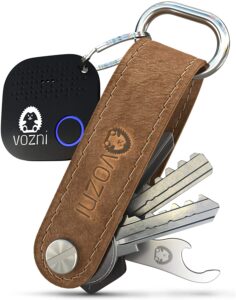 Vozni Key Organizer with Tracker, Key Finder, Bluetooth Tracker, Key Locator, Premium Leather Key Holder, Perfectly Crafted Stainless Steel Bottle Opener, Dual Carabiner, Loop Piece for Belt Car Keys