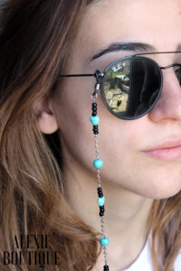 Handmade Sunglasses Chain with blue heart Natural stone