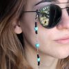 Handmade Sunglasses Chain with blue heart Natural stone