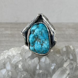 Handmade silver ring with natural turquoise stone, made in Armenia