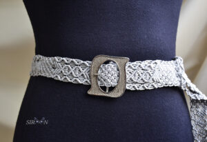 Grey macrame belt with silver buckle