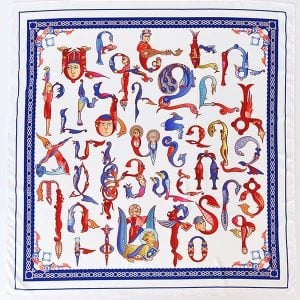 Armenian Alphabet Scarf by Moreni – White / Navy