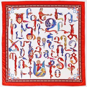 Armenian Alphabet Scarf by Moreni – White / Red