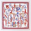 Armenian Alphabet Scarf by Moreni - White / Wine Color