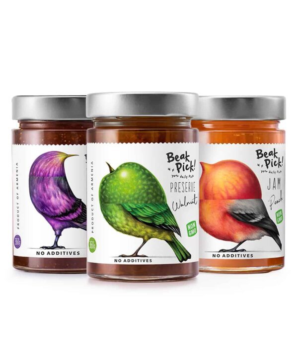 Collection of jams "Beak Pick!" №2, fig jam, apricot jam, cornelian cherry preserve