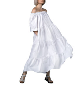 White cotton off-the-shoulder dress