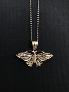 Silver filigree butterfly necklace 020