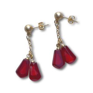 Pom Noor Duo Stud Dangle Drop Gold Pomegranate Earrings