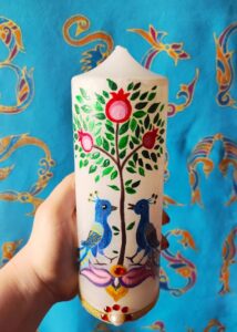 Tree of Life Hand Painted Armenian Traditional Miniature Art Design Pillar Candles for Home Decor, Weddings, Baptism, and Events