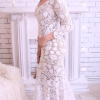 Mermaid bridal delicate irish gown Exquisite openwork crochet white dress with sleeves Elegant garment special event Bride in lace maxi